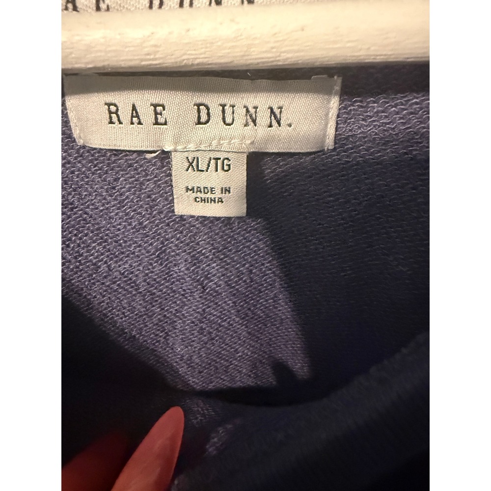 Rae Dunn Nightshadow Blue Drop Shoulder Sweatshirt Crochet Trim Raw Hem XL NEW - Picture 7 of 11